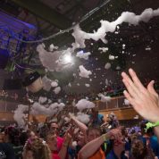 faom cannon firing foam at young farmers foam party